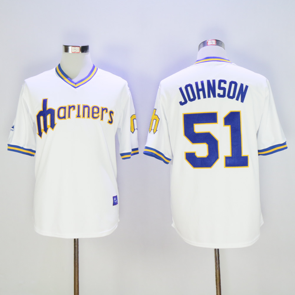Men Seattle Mariners #51 Johnson Whtie Throwback MLB Jerseys